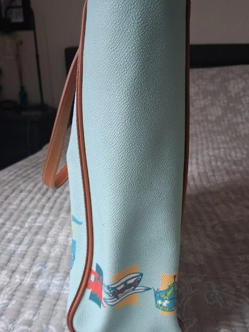 Disney Parks Dooney & Bourke Mint Castle Print Tote with Brown Leather Trim